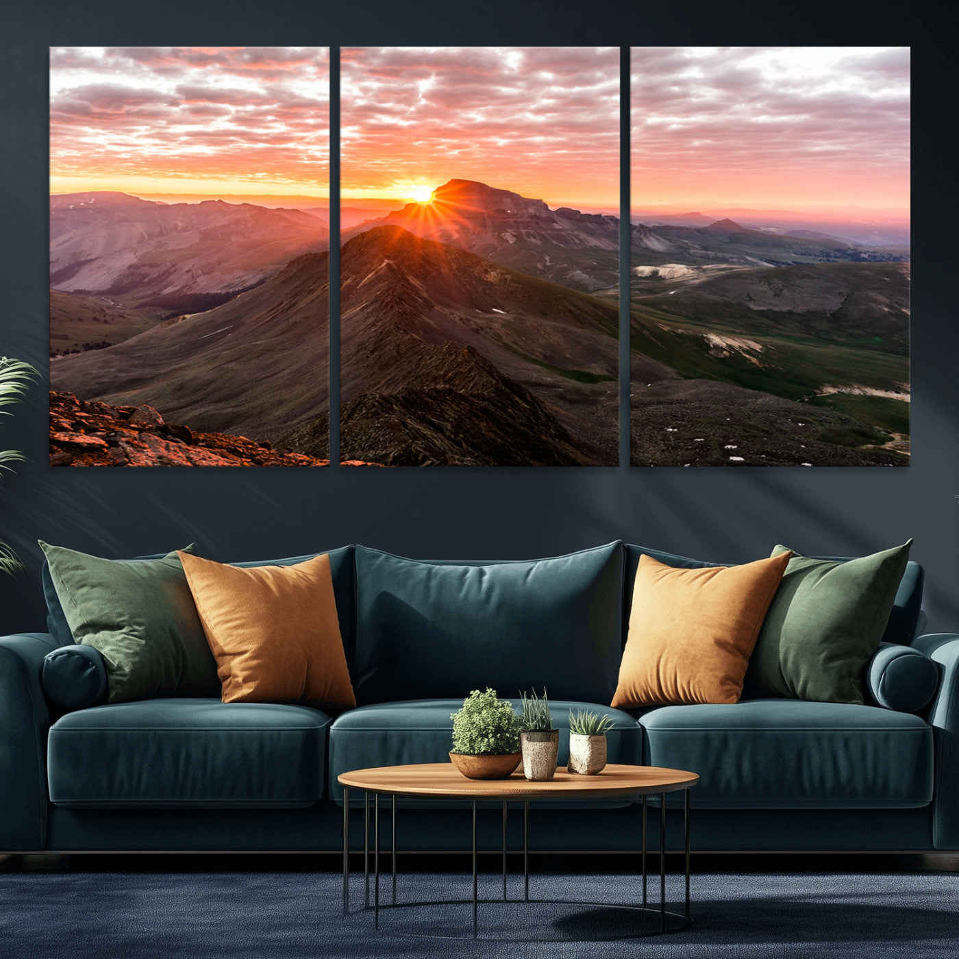 MGV-CV-60X30-3P - Majestic Sunrise Wall Art – Canvas Print of Rugged Mountain Peaks, Vibrant Sky, Serene Landscape, Nature Decor for Home or Office