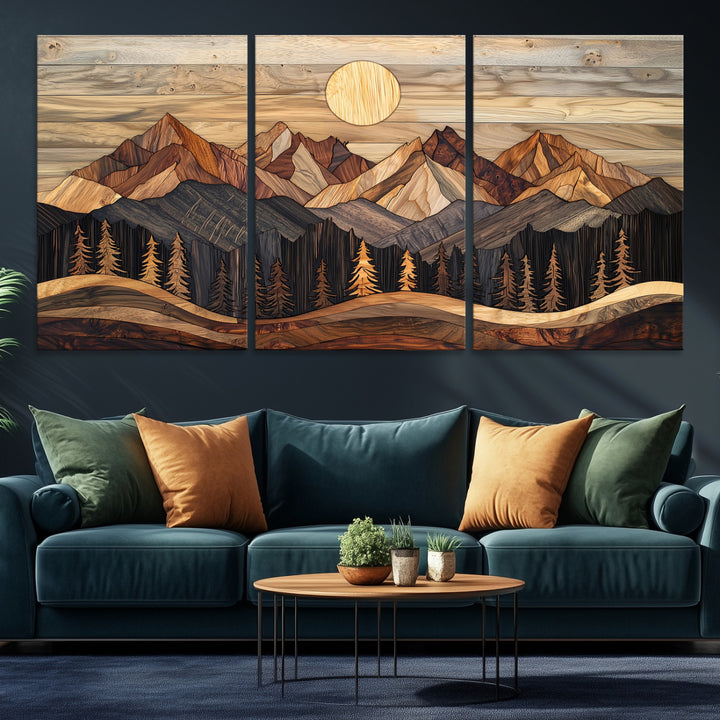 50100230-MGV-CV-36X24-Wood Mountain Wall Art Canvas Print, Framed Boho Wood Art Print, Abstract Woodland Farmhouse Decor