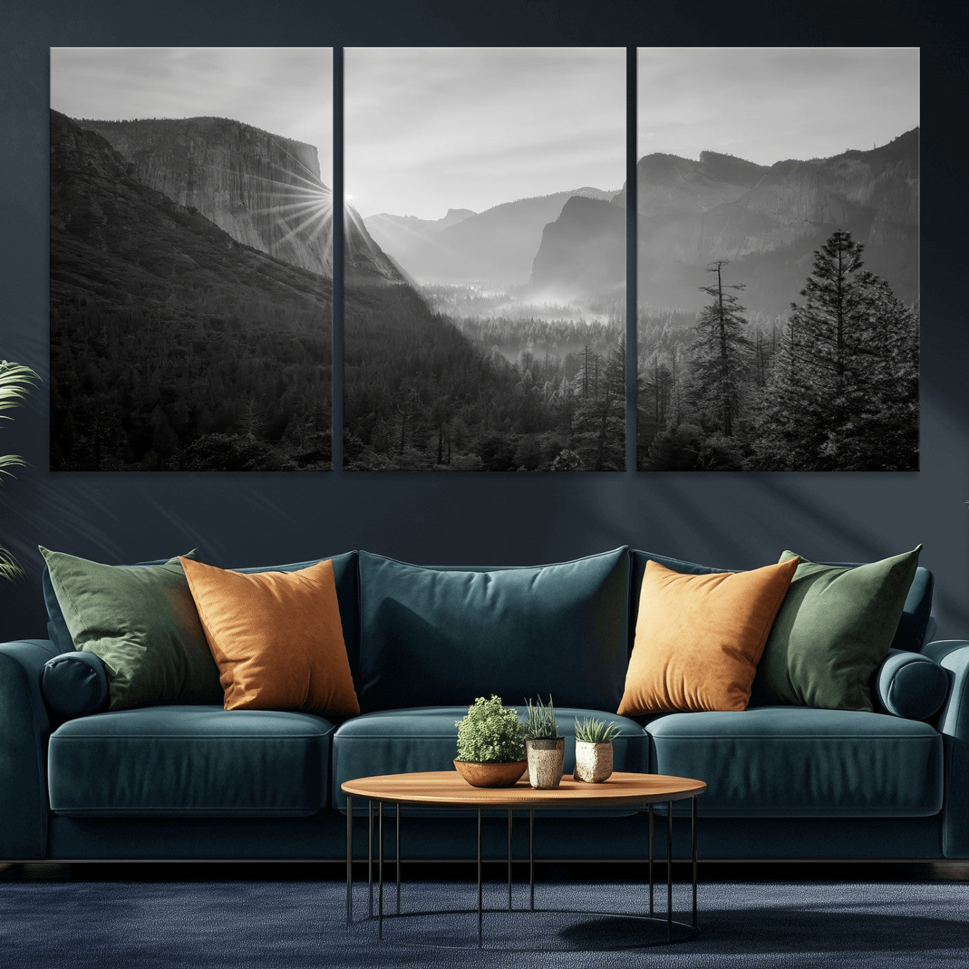 MGV-CV-60X30-3P - Yosemite Valley Wall Art Canvas Print, Framed El Capitan Sunrise Art Picture Print, Misty Mountain Perfect Modern Rustic Decor Artwork