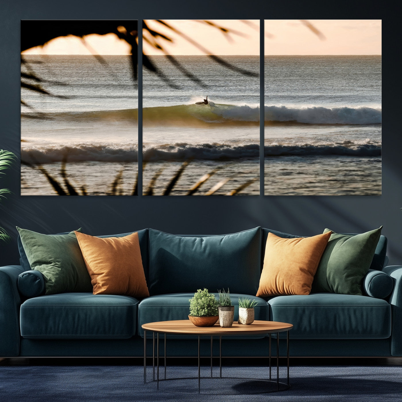 24896468-MGV-CV-36X24-Sunset Surf Wall Art Canvas Print, Framed Golden Hour Art Picture Print, Waves Perfect Boho Decor, Framed Sunset Surf Canvas