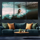 85923512-MGV-CV-40X27-Vibrant Aquatic Motion Wall Art Canvas Print, Framed Underwater Swimming Art Picture Print, Female Surfer Diving Perfect Coastal Boho Decor,