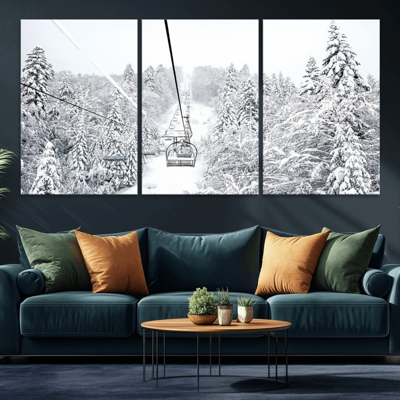MGV-CV-60X30-3P - Winter Snow Ski Lift Wall Art Canvas Print Winter Trees Print