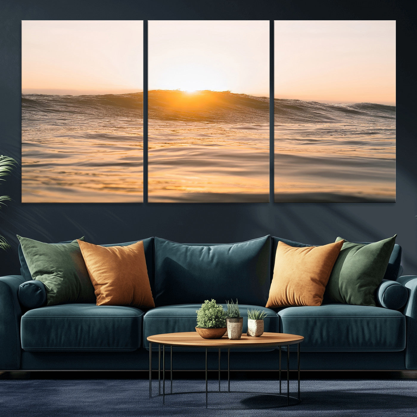 16973771-MGV-CV-36X24-Calm Water Wall Art – Framed Sunset Waves Canvas Artwork, Coastal Warm Design, Minimal Ocean Decor for Home, Office