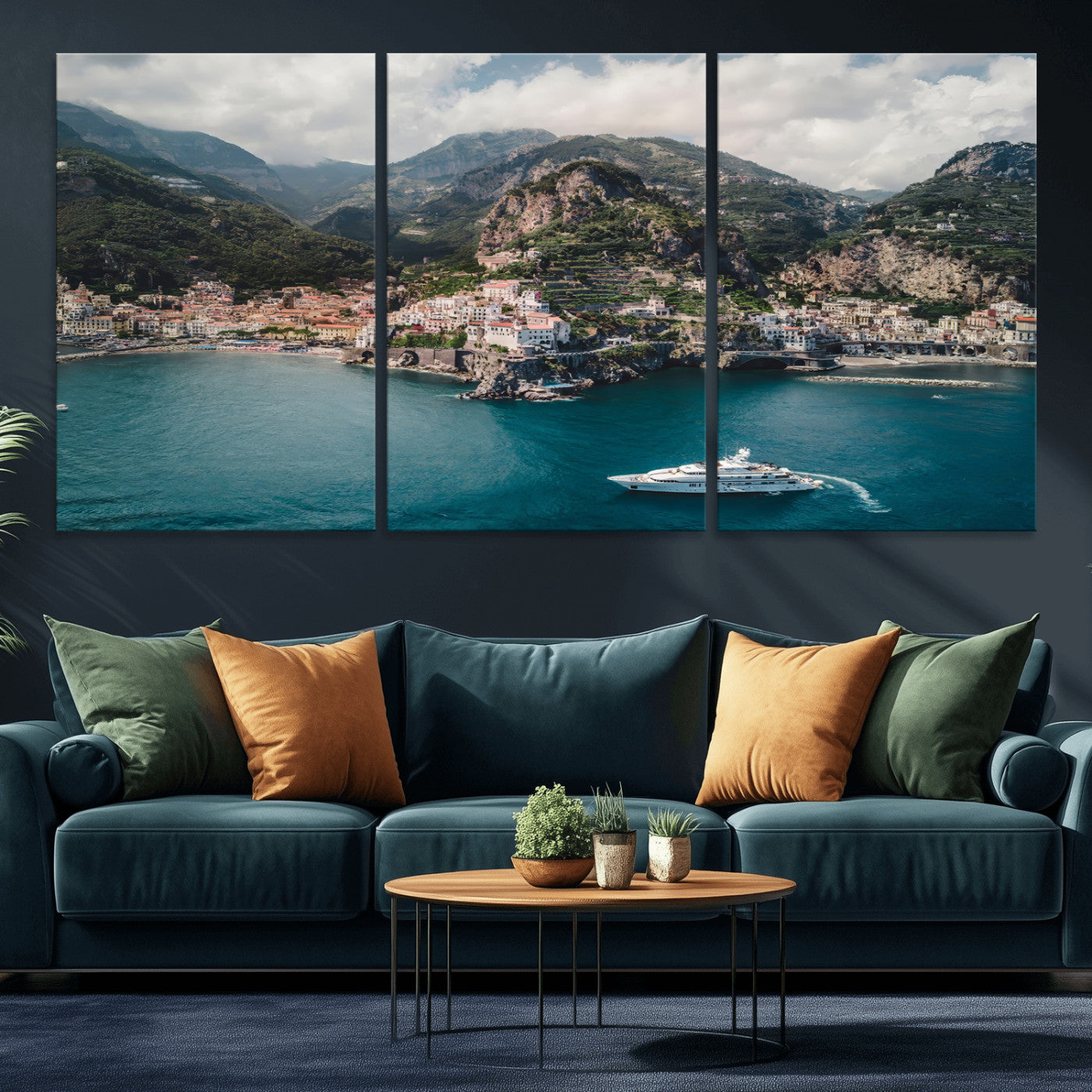 20321590-MGV-CV-36X24-Amalfi Coast Wall Art – Framed Italian Seaside Canvas Artwork, Mediterranean Landscape Design, Coastal Decor for Home, Office