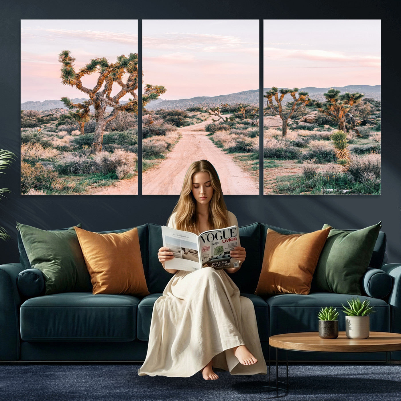 12540952-MGV-CV-36X24 - Desert Trail Wall Art – Canvas Print of Joshua Trees & Sunset Glow, Sandy Path Wilderness, Scenic Nature Escape Decor for Living Room, Office or Bedroom