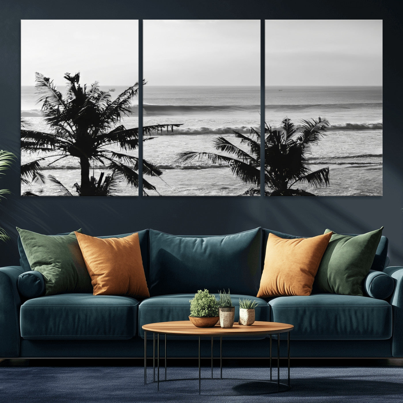 17508038-MGV-CV-36X24-Tropical Coastline Wall Art Canvas Print – Framed Palm Trees Scene with Ocean Waves Artwork for Home, Office