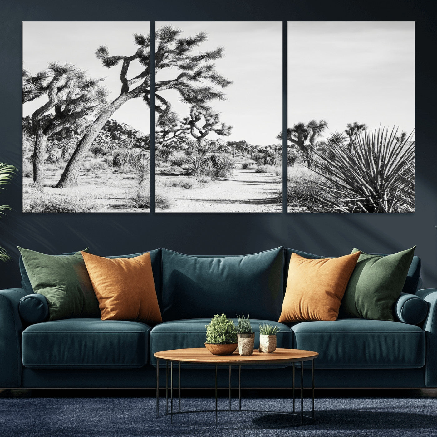 MGV-CV-60X30-3P - Joshua Tree Wall Art Canvas Print, Framed Desert Path Art Picture Print, Monochrome Desert Perfect Minimalist Desert Decor Artwork