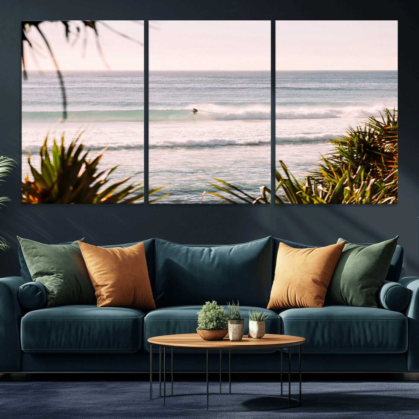 MGV-CV-60X30-3P - Ocean Surfer Wall Art Canvas Print, Framed Coastal Surf Art Picture Print, Tropical Beach Perfect Tropical Coastal Decor Artwork