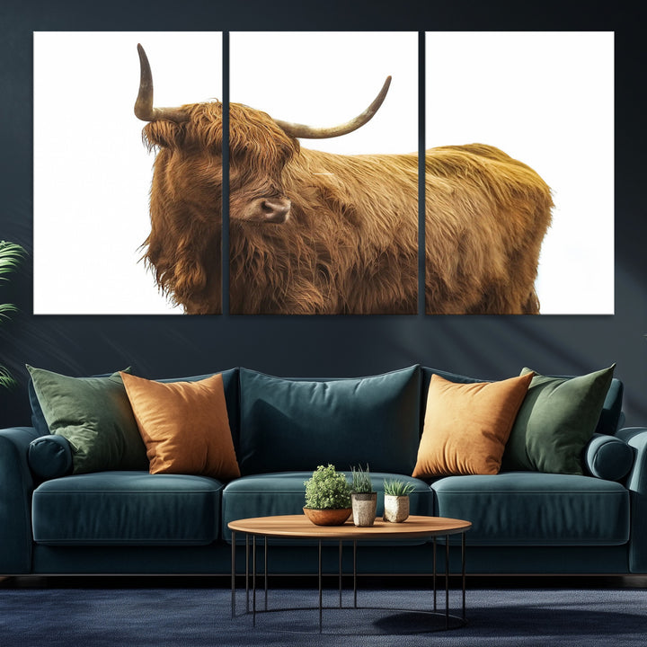 Highland Cow Wall Art Canvas Print, Scottish Bull Print, Framed Rustic Farmhouse Art Print, Large Country Animal Printing Perfect for Farmhouse Decor