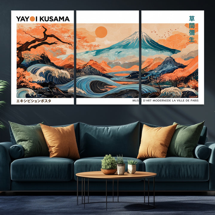 Yayoi Kusama 1986 Wall Art Print – Yayoi Kusama Wabi Sabi Japanese Wall Art Print - Vibrant Abstract Landscape Canvas – Ready-to-Hang Print