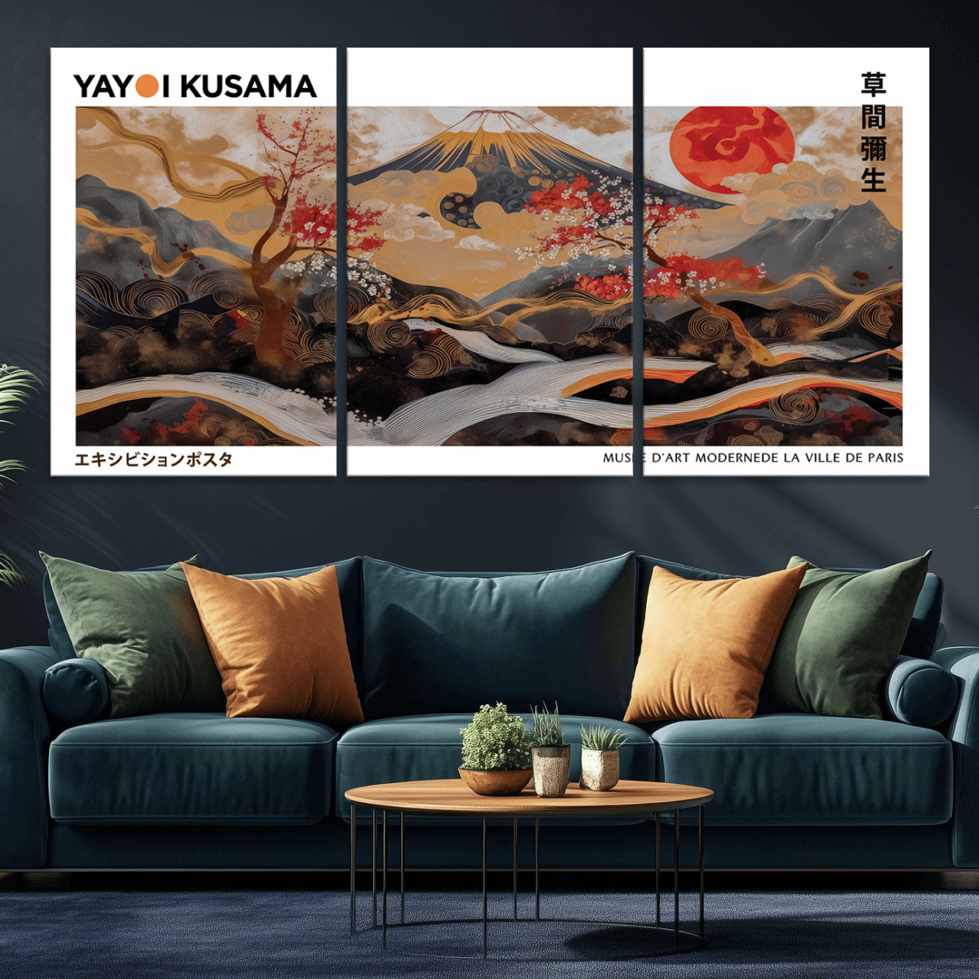 MGV-CV-60X30-3P - Mount Fuji Wall Art Print, Yayoi Kusama Canvas Wall Art, Abstract Mount Fuji Canvas Print, Japanese