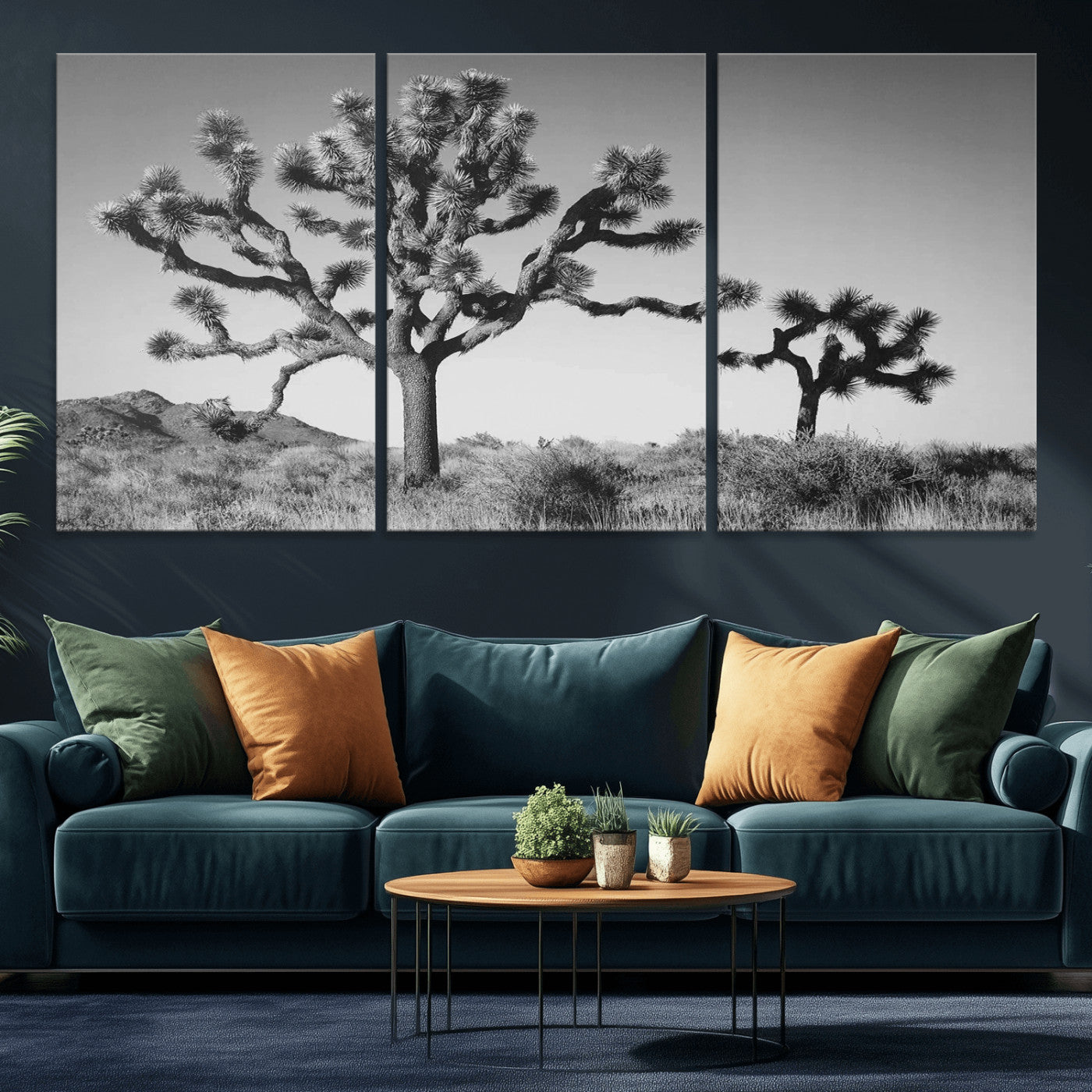MGV-CV-60X30-3P - Joshua Tree Wall Art Canvas Print, Framed Monochrome Desert Art Picture Print, Minimalist Nature Scene Perfect Southwestern Minimalist Decor Artwork