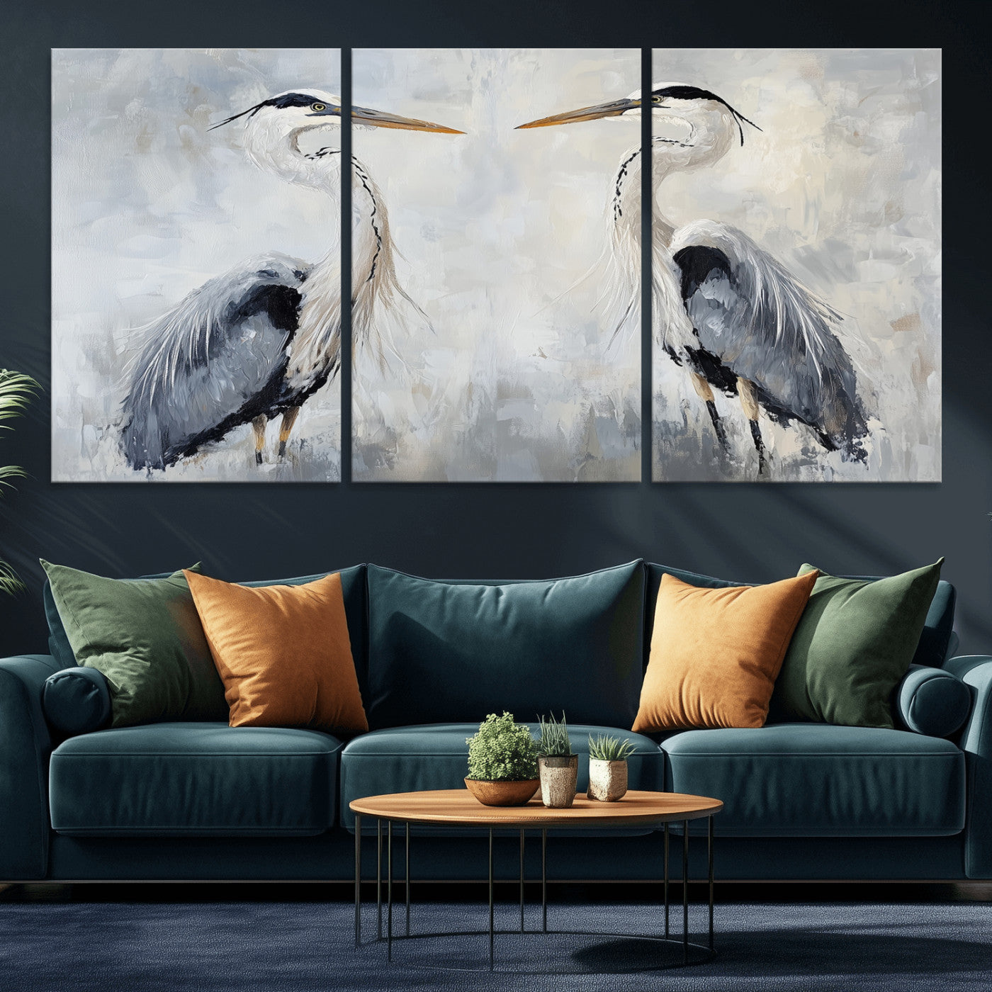 MGV-CV-60X30-3P - Heron Wall Art Wall Art Canvas Print, Framed Bird Canvas Decor Art Picture Print, Nature Inspired Perfect Coastal Minimalist Decor Artwork