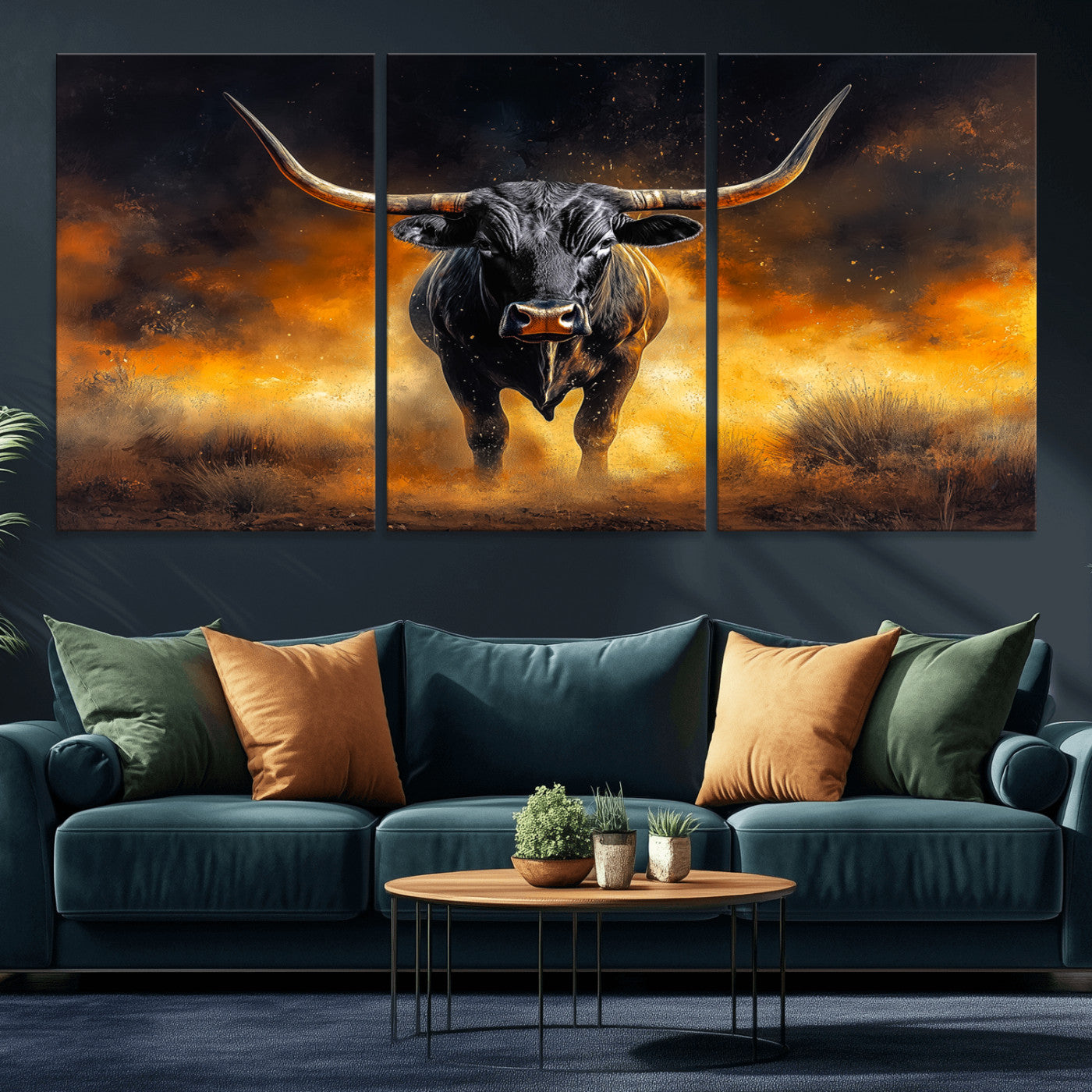 MGV-CV-60X30-3P - Longhorn Canvas Wall Art Canvas Print, Framed Bold Bull Wall Art Art Picture Print, Western Animal Decor Perfect Western Dramatic Decor Artwork