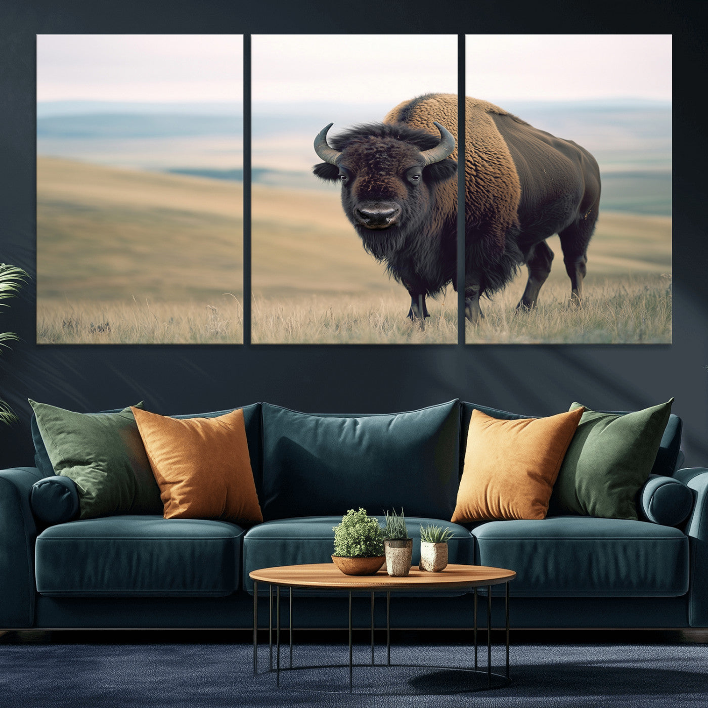 MGV-CV-60X30-3P - Bison Wall Art Wall Art Canvas Print, Framed Buffalo Canvas Print Art Picture Print, American Bison Decor Perfect Rustic Western Decor Artwork