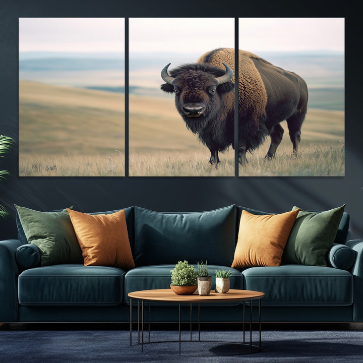 Bison Wall Art Wall Art Canvas Print, Buffalo Canvas Print Print, Framed American Bison Decor Art Print, Large Frontier Style Printing Perfect