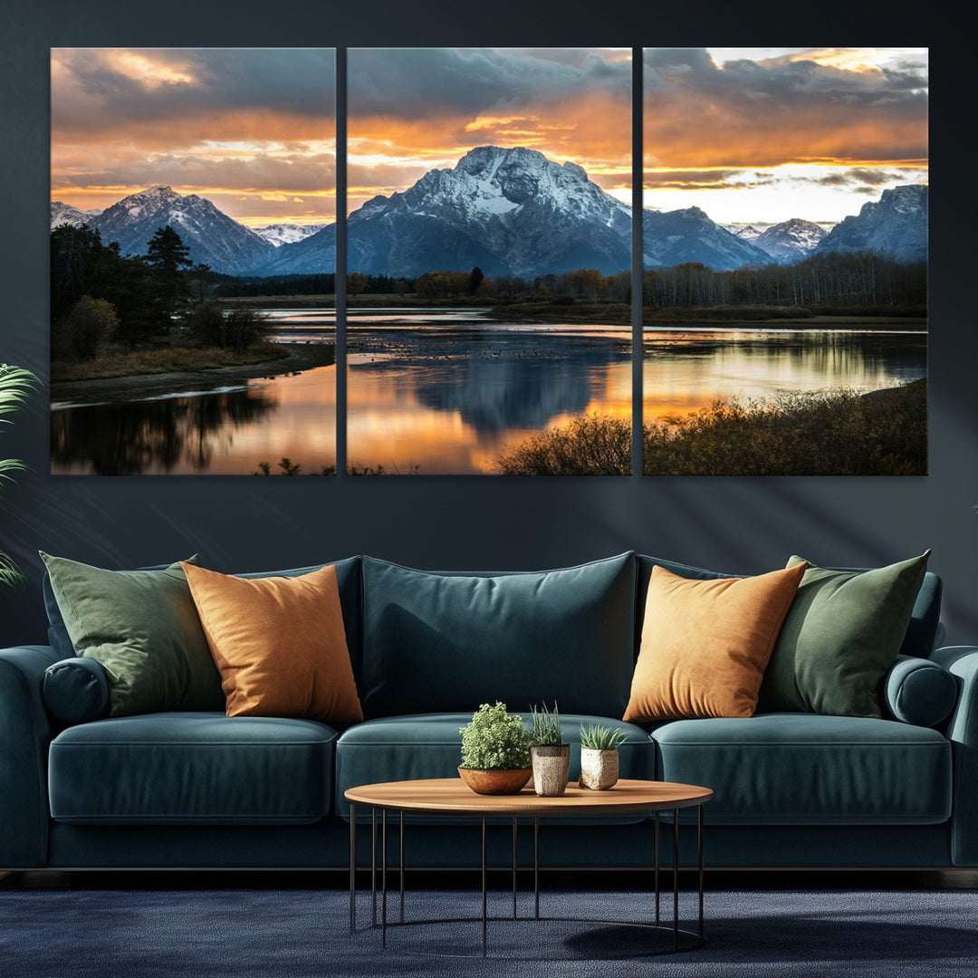 Mountain Sunset Wall Art Canvas Print, Framed Alpine Wilderness Art Picture Print, Golden Hour Perfect Wilderness Decor Artwork