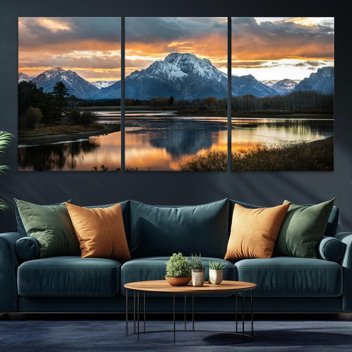 Mountain Sunset Wall Art Canvas Print, Framed Alpine Wilderness Art Picture Print, Golden Hour Perfect Wilderness Decor Artwork
