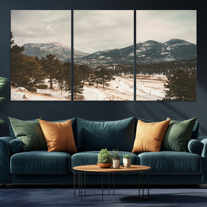 Mountain Landscape Wall Art Canvas Print, Framed Snowy Peaks Art Picture Print, Alpine Aesthetic Perfect Rustic Winter Decor Artwork