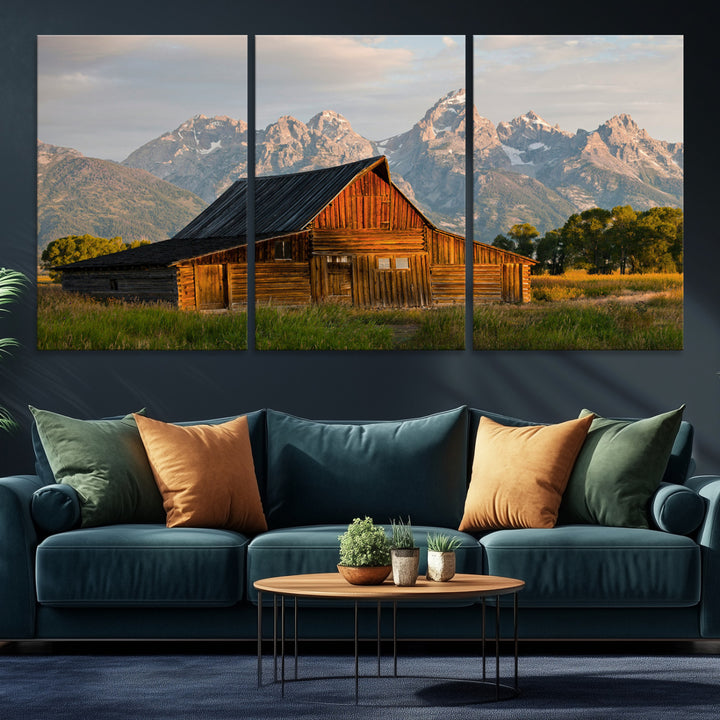 Rustic Barn Wall Art Canvas Print, Framed Western Landscape Art Picture Print, Farmhouse Style Perfect Rustic Farmhouse Decor Artwork