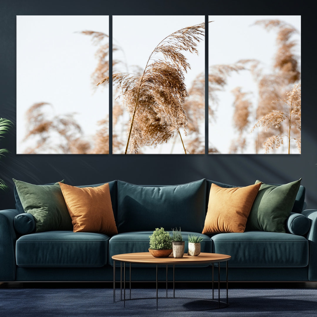 Pampas Grass Wall Art Canvas Print, Framed Neutral Tones Art Picture Print, Minimalist Nature Perfect Boho Decor Artwork