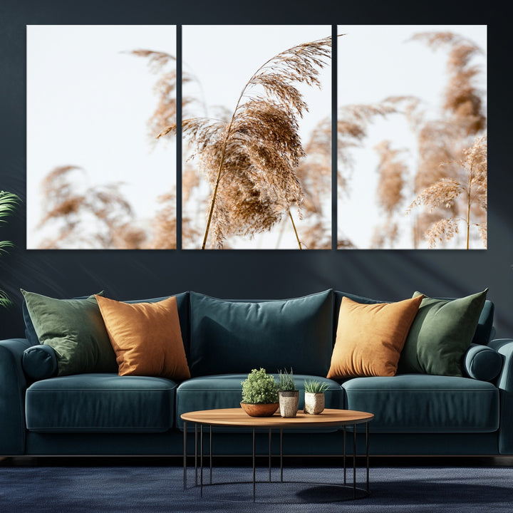 Pampas Grass Wall Art Canvas Print, Framed Neutral Tones Art Picture Print, Minimalist Nature Perfect Boho Decor Artwork