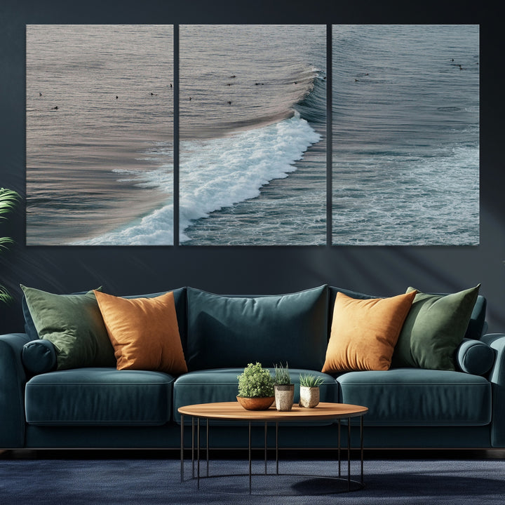 Ocean Waves Wall Art Canvas Print, Framed Coastal Serenity Art Picture Print, Surf Perfect Coastal Decor Artwork