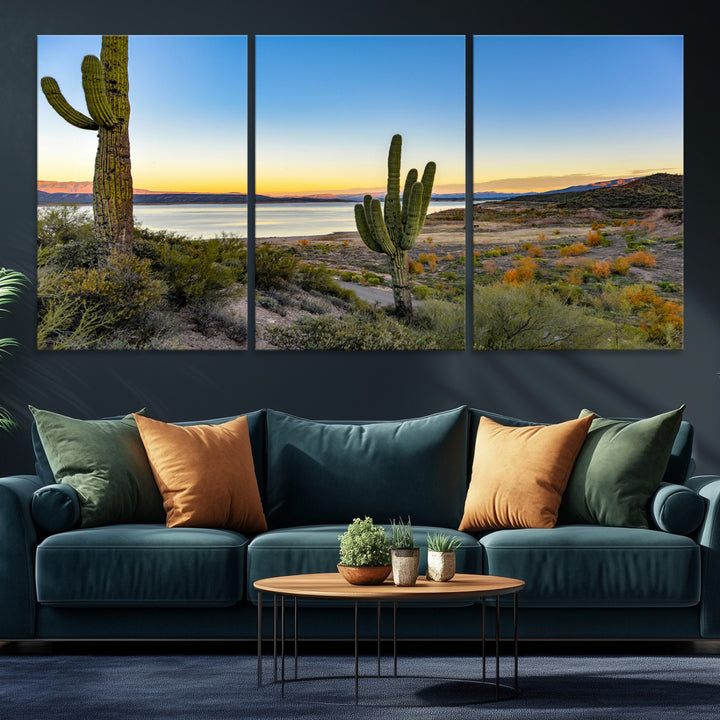 Saguaro Cactus Wall Art Canvas Print, Framed Desert Sunset Art Picture Print, Southwestern Perfect Southwestern Decor Artwork