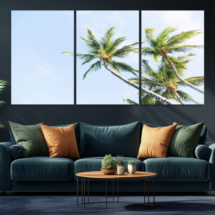 Palm Trees Wall Art Canvas Print, Framed Tropical Art Picture Print, Coastal Perfect Tropical Decor Artwork