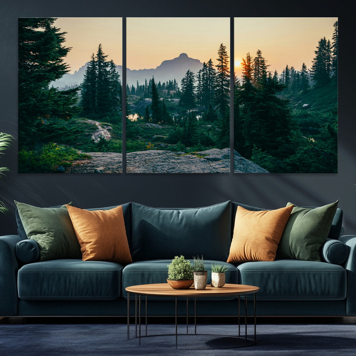 Mountain Wall Art Canvas Print, Framed Forest Serenity Art Picture Print, Mountain Perfect Rustic Decor Artwork