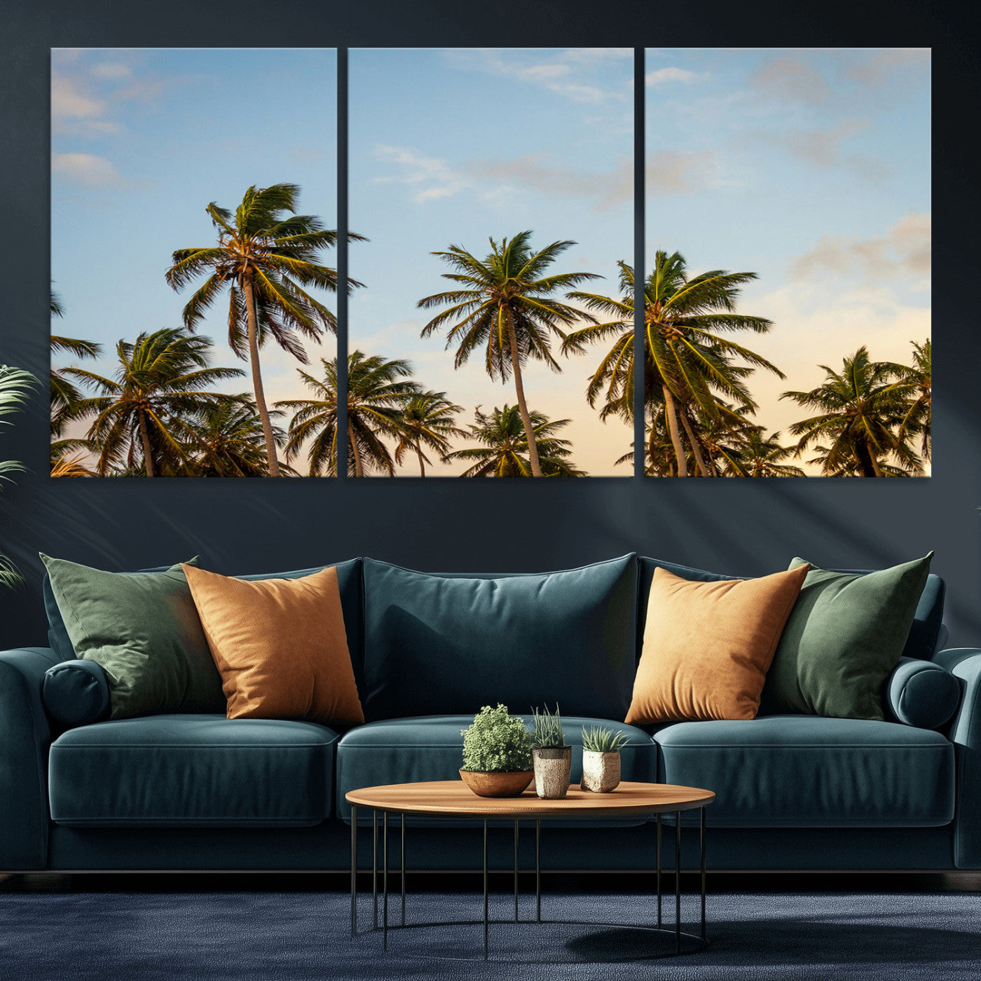 MGV-CV-60X30-3P - Palm Trees Wall Art Canvas Print, Framed Tropical Vibes Art Picture Print, Coastal Sunset Perfect Coastal Boho Decor Artwork