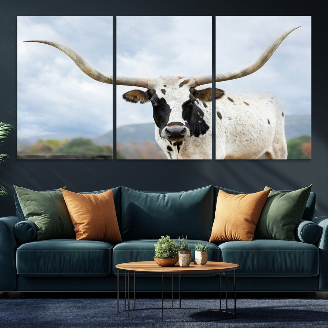 Texas Longhorn Wall Art Canvas Print, Framed Western Rustic Art Picture Print, Farmhouse Decor Perfect Farmhouse Decor Artwork