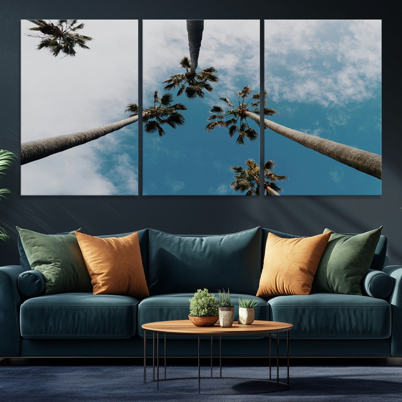45236398-MGV-CV-36X24-Tropical Palm Trees Wall Art Canvas Print, Framed California Sky Art Picture Print, Minimalist Nature Perfect Coastal Minimalist Decor