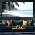 18311030-MGV-CV-36X24-Tropical Beach Wall Art Canvas Print, Framed Serene Ocean Art Picture Print, Palm Tree Shadows Perfect Tropical Coastal Decor Artwork