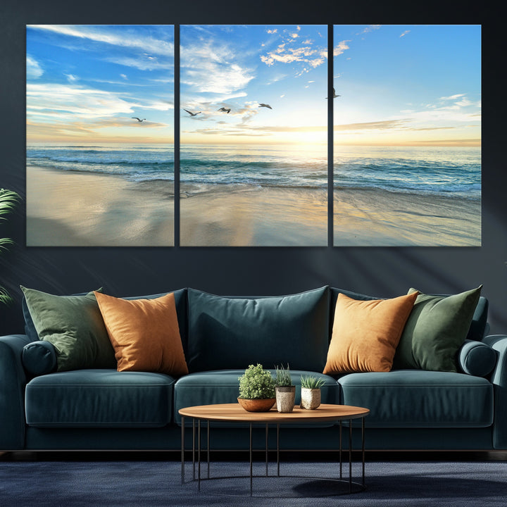 Minimalist Seaside Morning Glow Art Canvas Print, Golden Reflections Perfect Coastal Minimalist Decor Artwork