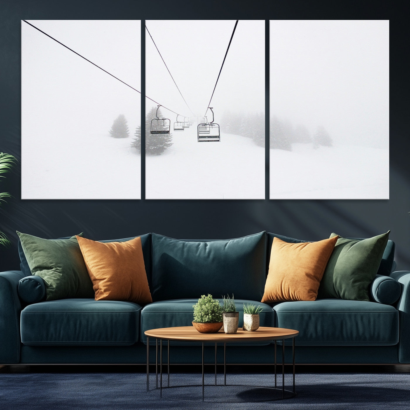 20216390-MGV-CV-36X24-Ski Lift Print Wall Art Canvas, Framed Snowy Landscape Art Picture Print, Alpine Adventure Perfect Nordic Minimalist Decor Artwork