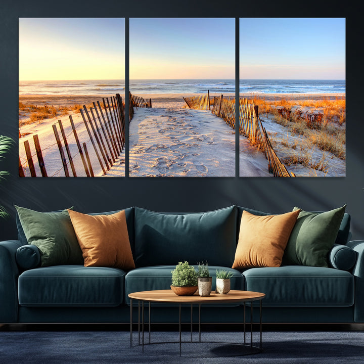 Ocean Sunset Wall Art Wall Art Canvas Print, Framed Nautical Photography Art Picture Print, Summer Beach House Decor Perfect Coastal