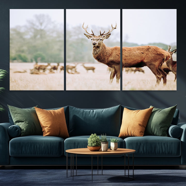 Rustic Nature Print Wall Art Canvas Print, Framed Deer Canvas Wall Art Art Picture Print, Nordic Animal Art Perfect Rustic Nature Decor
