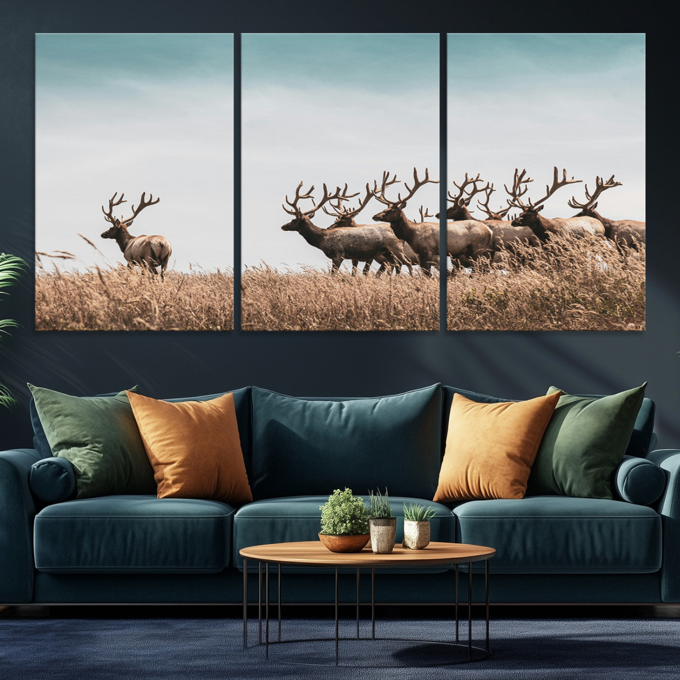 81594705-MGV-CV-36X24-Elk Herd Wall Art Canvas, Antler Canvas Print, Framed Wildlife Photography Art Picture Print, Rustic Nature Print Perfect Rustic Wildlife