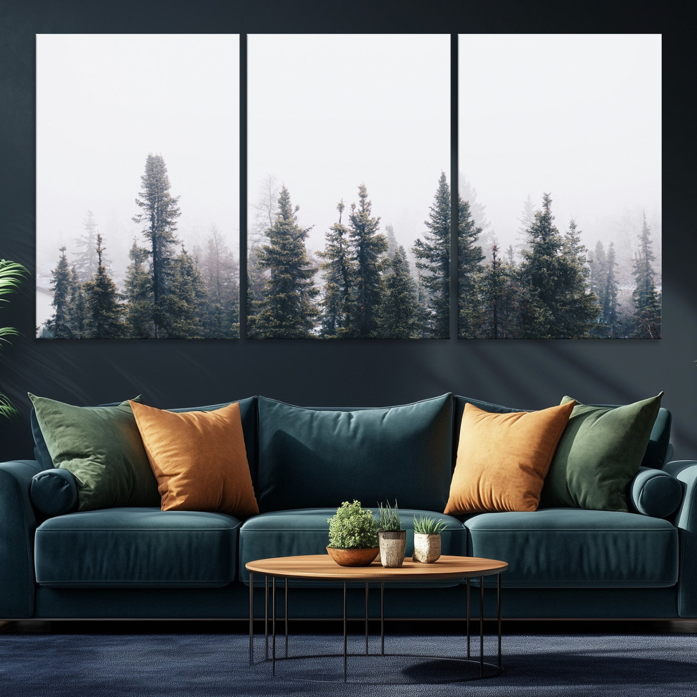 42364796-MGV-CV-36X24-Foggy Forest Wall Art Canvas Print, Framed Misty Pines Art Picture Print, Moody Woodland Perfect Scandinavian Minimalist Decor Artwork
