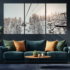 91534512-MGV-CV-36X24-Frosty Pines Wall Art Canvas Print, Framed Cozy Cabin View Art Picture Print, Ski Lift Ride Perfect Rustic Lodge Decor Artwork