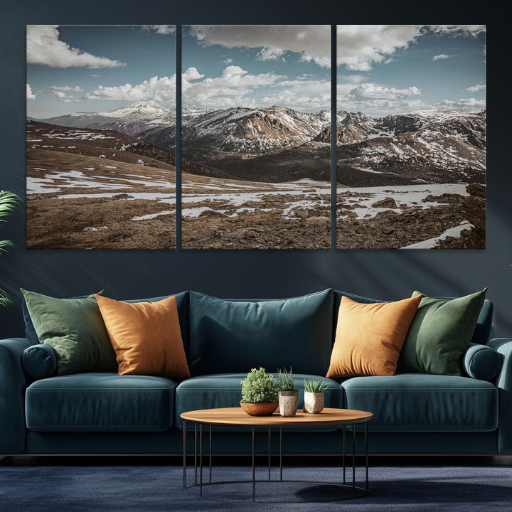 Mountain Landscape Wall Art Canvas Print, Framed Snowy Peaks Art Picture Print, Rugged Highlands Perfect Rustic Adventure Decor Artwork