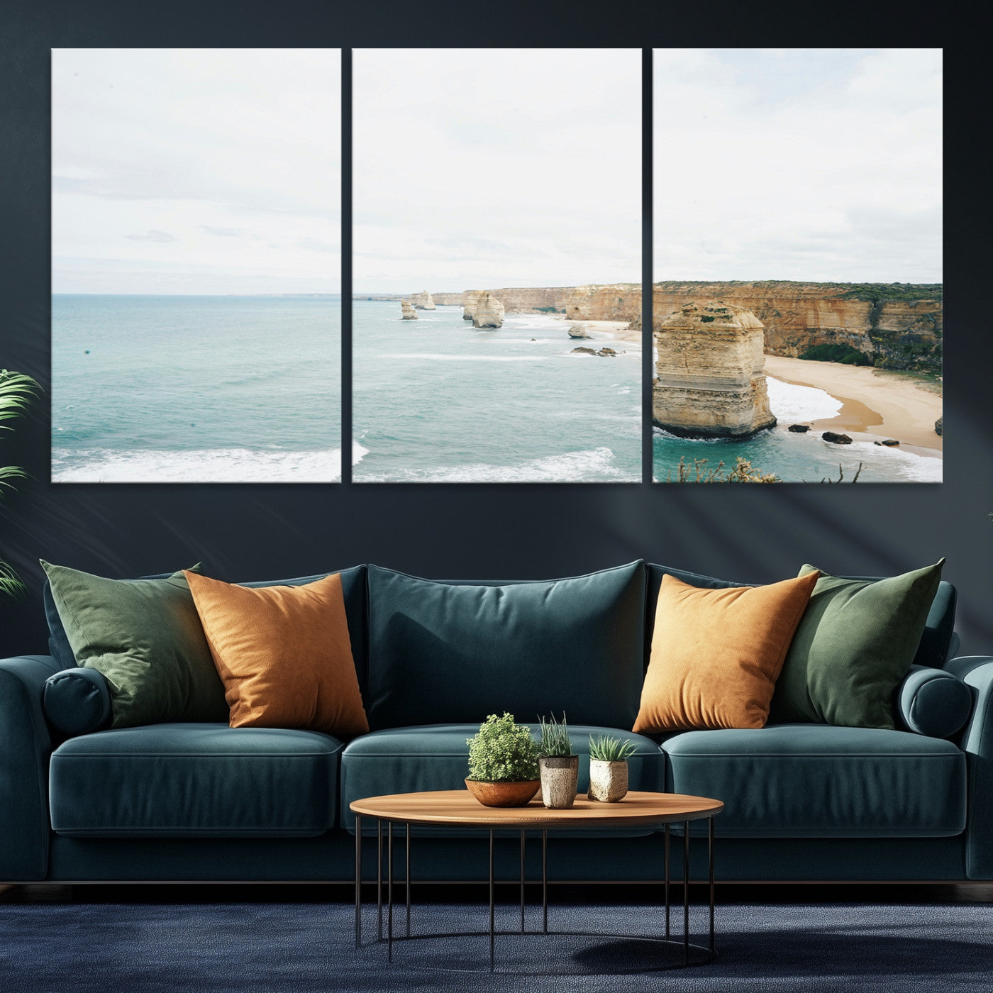 70095633-MGV-CV-36X24-Twelve Apostles Wall Art Canvas Print, Framed Coastal Cliffs Art Picture Print, Rugged Rock Formations Perfect Minimalist Coastal Decor