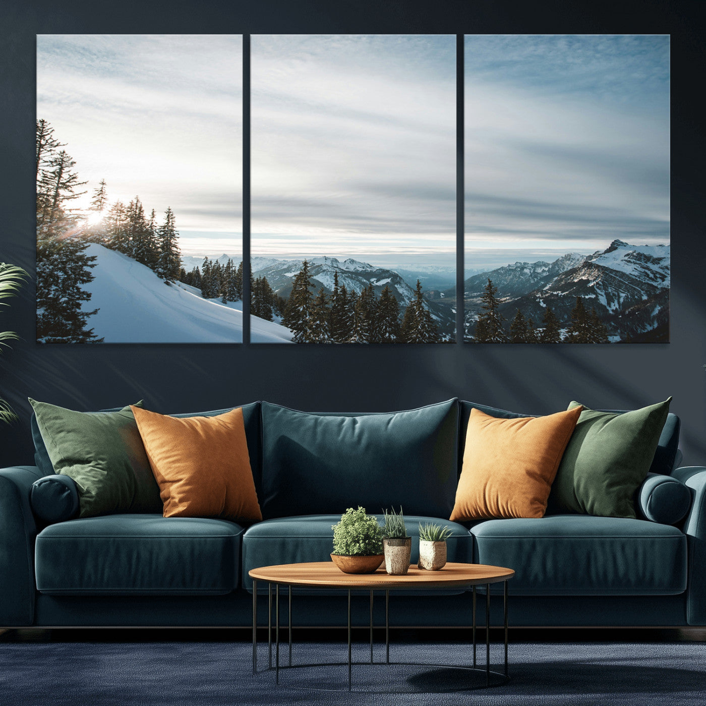 MGV-CV-60X30-3P - Snowy Mountains Wall Art Canvas Print, Framed Alpine Landscape Art Picture Print, Frosty Peaks Perfect Nordic Minimalist Decor Artwork