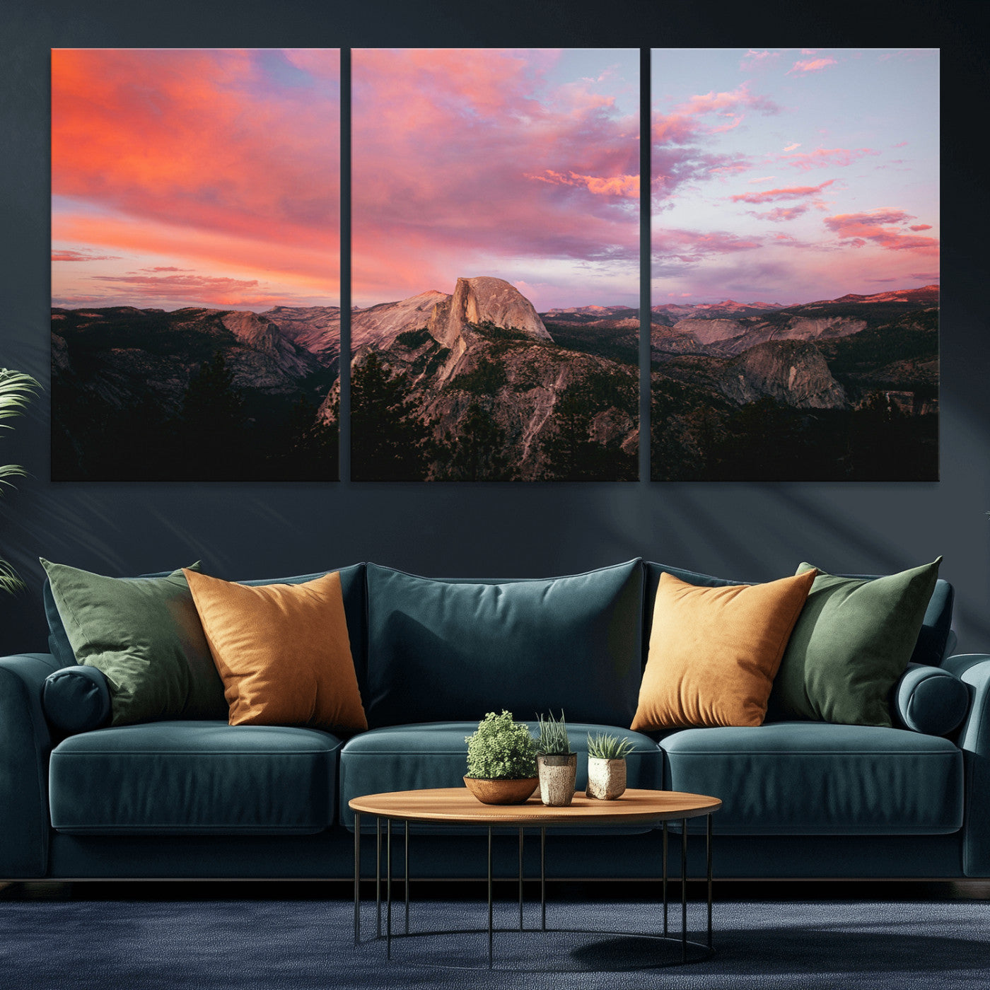 MGV-CV-60X30-3P - Half Dome Wall Art Canvas Print, Framed Yosemite National Park Art Picture Print, Dramatic Sunset Perfect Adventurous Wilderness Decor Artwork