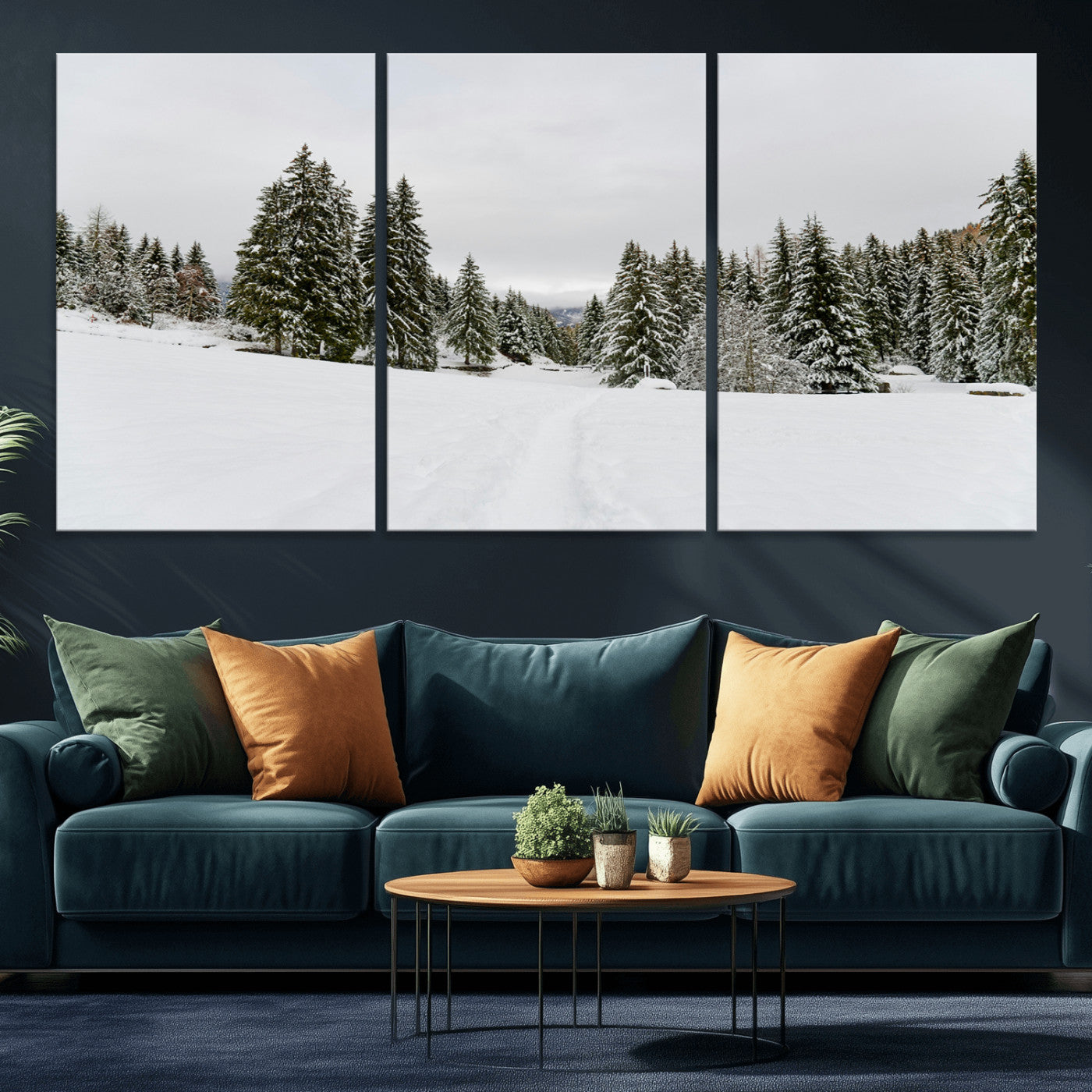 MGV-CV-60X30-3P - Frosty Pines Wall Art Canvas Print, Framed Silent Snowfall Art Picture Print, Cozy Cabin Vibes Perfect Nordic Minimalist Decor Artwork