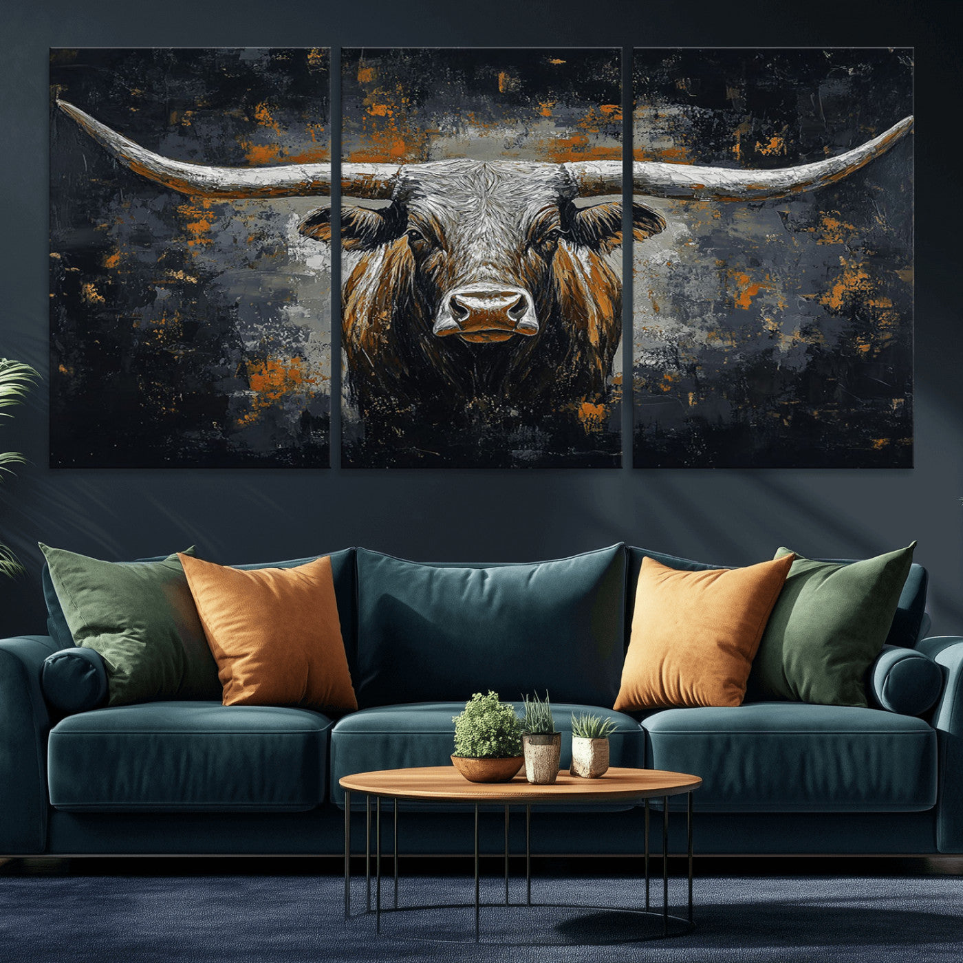 93195031-MGV-CV-36X24-Rustic Longhorn Bull Wall Art Canvas Print – Vintage Western Cattle Painting, Texas Steer Artwork for Ranch, Farmhouse or Cowboy Decor