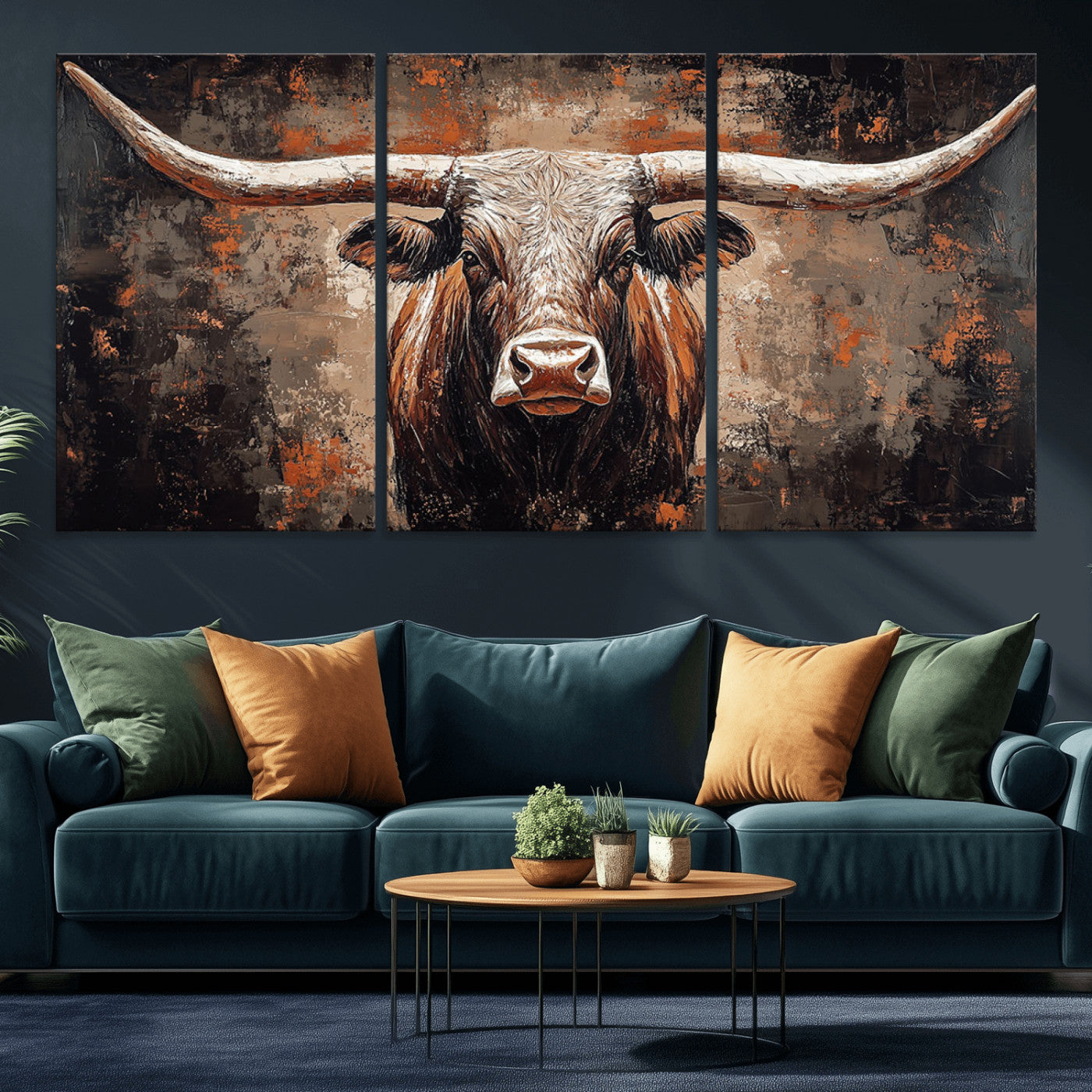 42732393-MGV-CV-36X24-Rustic Longhorn Bull Wall Art Canvas Print – Vintage Western Cattle Painting, Texas Steer Artwork for Ranch, Farmhouse or Cowboy Decor