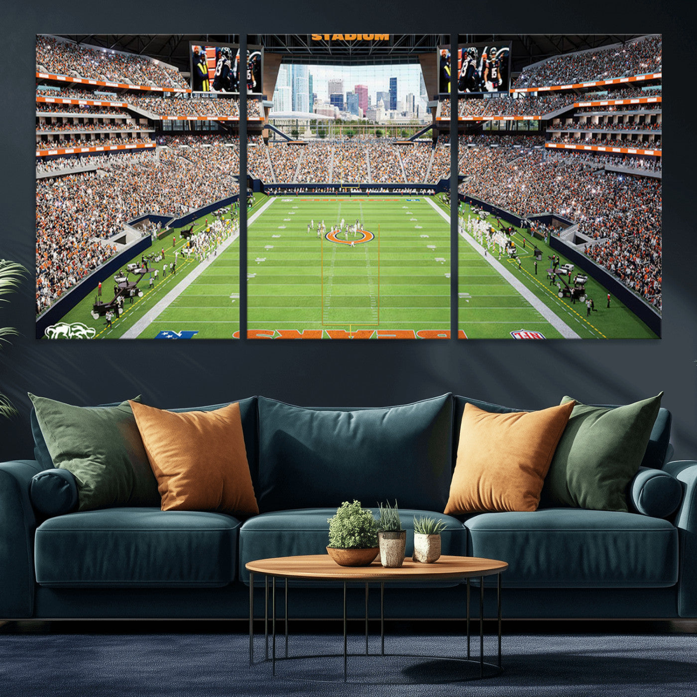 76935553-MGV-CV-36X24-Chicago Bears Soldiers Field Wall Art Canvas Print – Framed Football Stadium Artwork for Sports Fans, Soldier Field Skyline Canvas Decor for Game Room or Man Cave