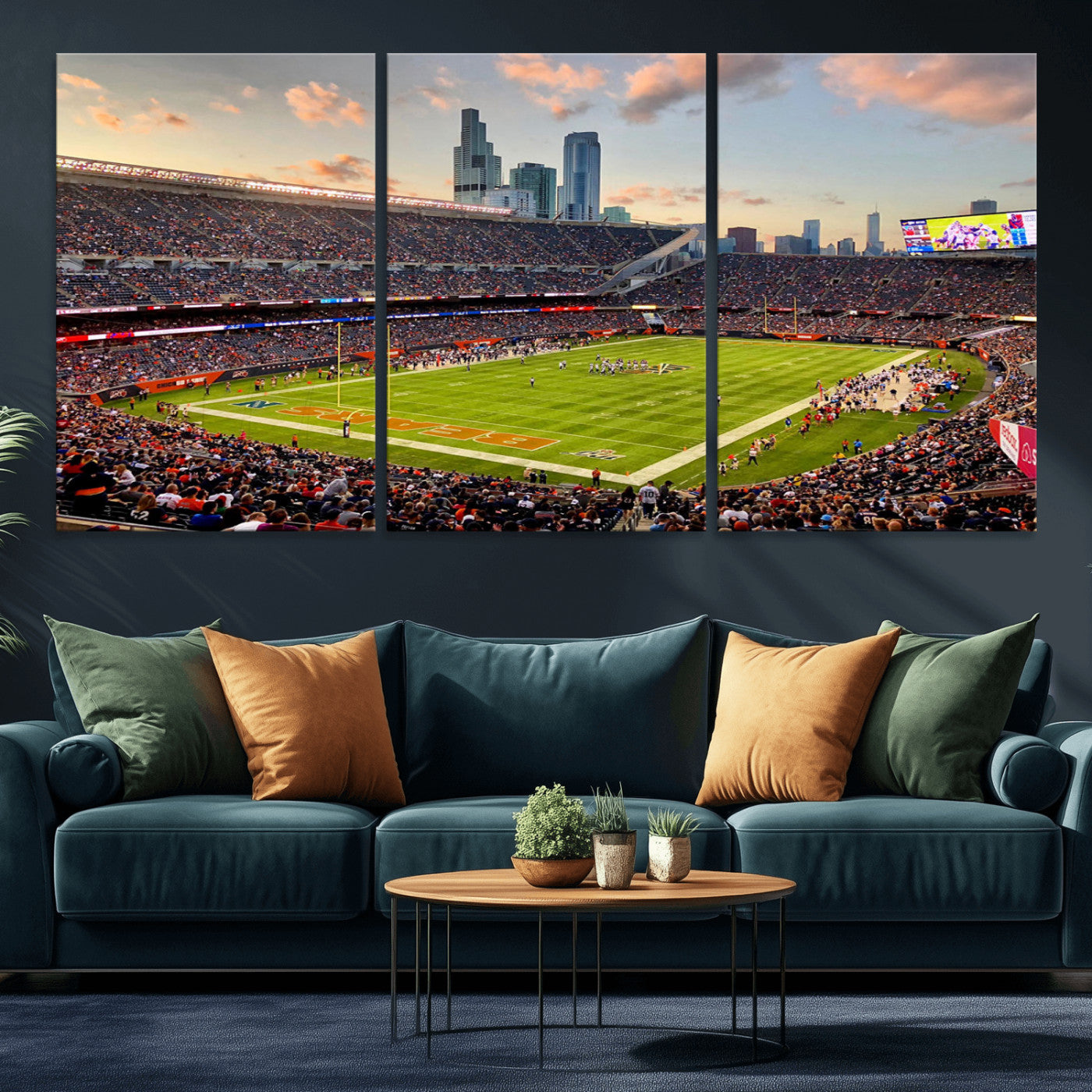 55377093-MGV-CV-36X24-Chicago Bears Soldiers Field Wall Art Canvas Print – Framed Football Stadium Artwork for Sports Fans, Soldier Field Skyline Canvas Decor for Game Room or Man Cave